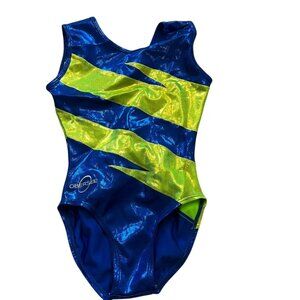 Obersee Childs Large Shimmering Blue & Neon Green Gymnastics Leotard